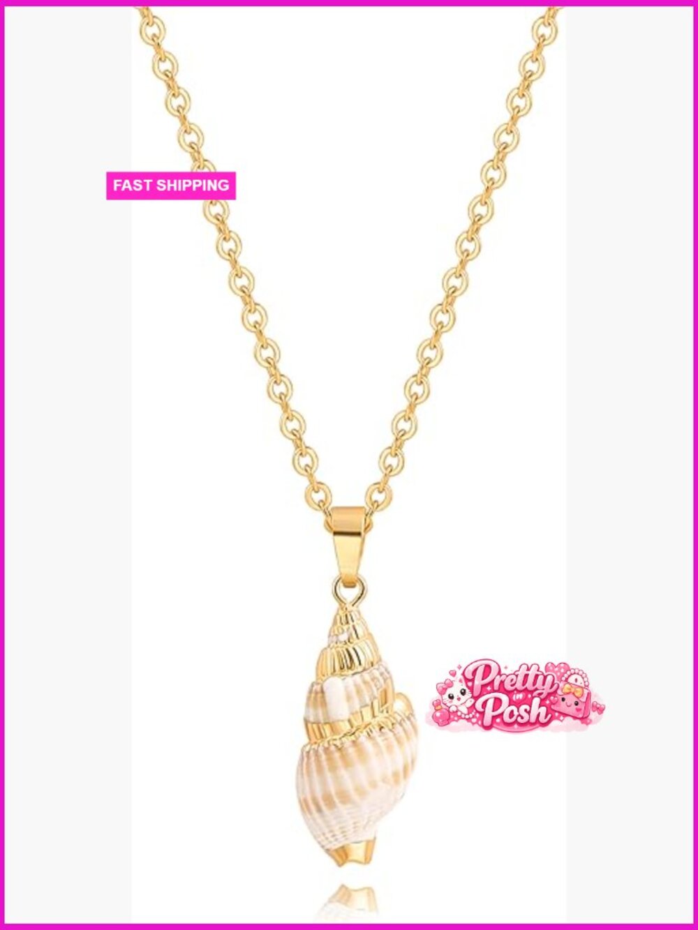Natural Seashell Pendant Choker Necklace Adjustable 18K Gold Plated Cable Chain